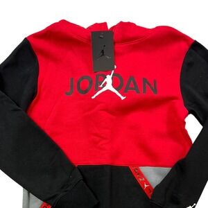 Kids Jordan Red Black Gray‎ Colorblock Hoodie JUMPMAN Logo Size L J7